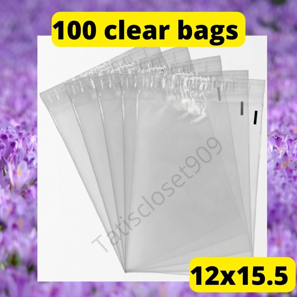 100 clear poly adhesive bags size 12x15.5